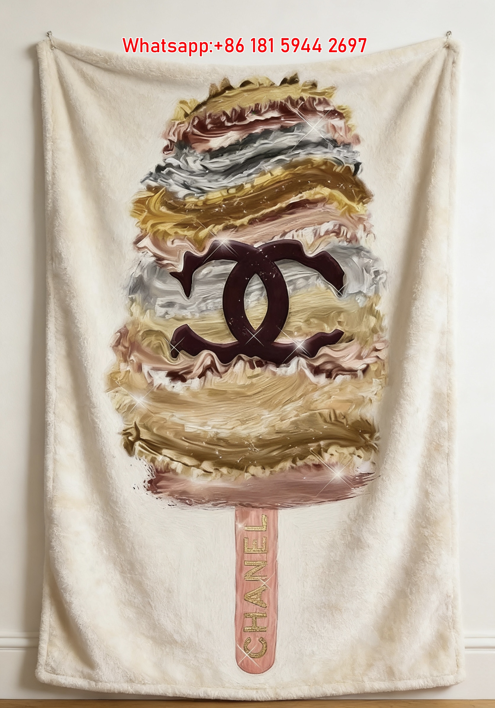 Chanel Glitter Popsicle CC Logo Flannel Sofa Throw Blanket IMG_6814